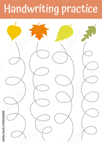 Handwriting practice. Fine motoric skills practice for kids. Learning activities educational games, teacher resources. Writing exercises for kids. Educational game, activity preschool, kindergarten.
