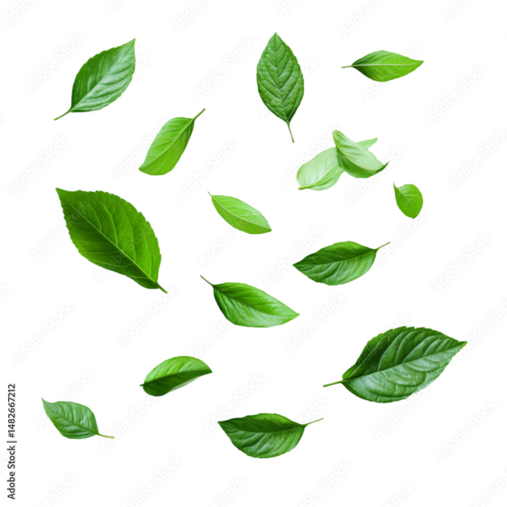 Green leaves falling on black background nature freshness Green leaves falling on black background nature freshness