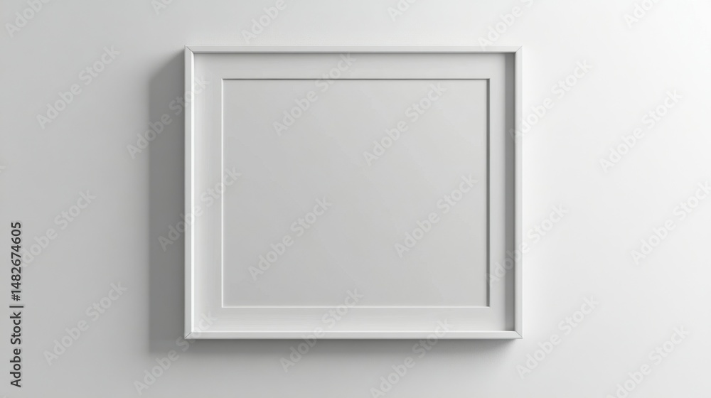 A blank modern picture frame hanging on a white wall. A blank modern picture frame hanging on a white wall.