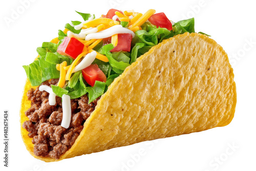 Crafting the perfect taco crispy shells and fresh fillings in a vibrant kitchen environment, isolated on transparent background