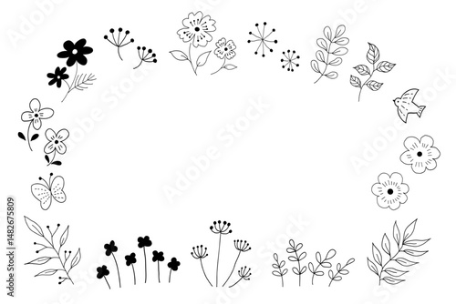 シンプルな植物の線画イラストセット 黒