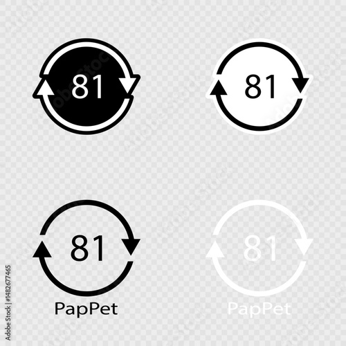 Recycling Code PapPet 81 Set. Paper Cardboard, Composite Materials.