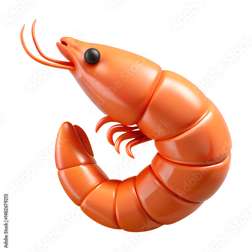 Cute 3D Render of a Cooked Shrimp Isolated on White