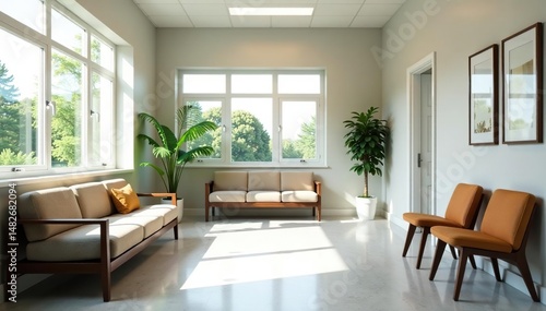 Wallpaper Mural Modern, clean dentist office waiting area with comfortable seating and natural light , smile, dental equipment Torontodigital.ca