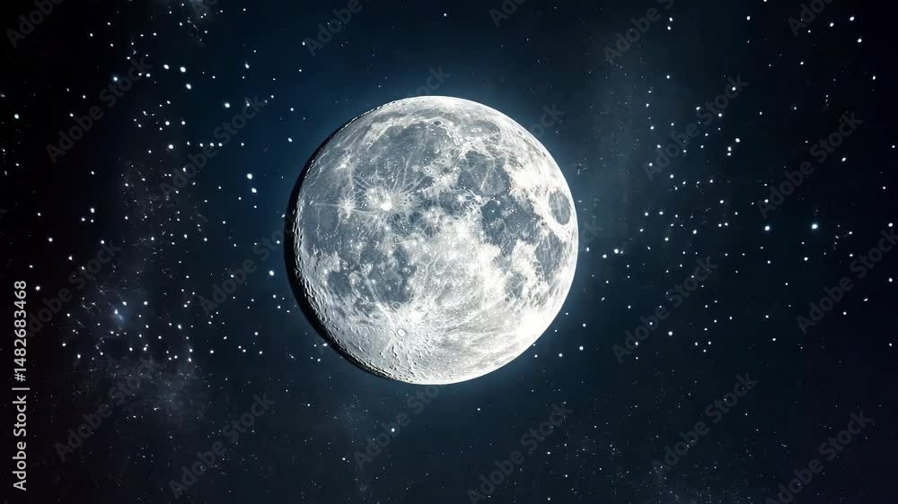 Glowing full moon transition across night sky with stars and galaxy Glowing full moon transition across night sky with stars and galaxy