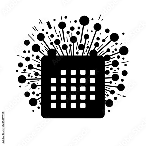 Silhouette of Calendar with Overlapping Meetings in Chaos, Black and White, Digital Life