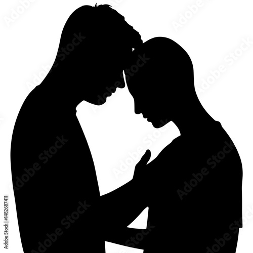 Silhouette of comforting hands supporting stressed person, black and white, PTSD awareness and mental health support concept