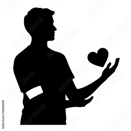 Silhouette of donor arm with heart symbol on white background, concept of World Blood Donor Day and charity