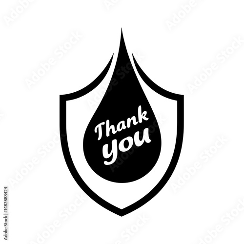 Silhouette of Thank You Badge with Blood Droplet Design, Black and White, World Blood Donor Day Symbol