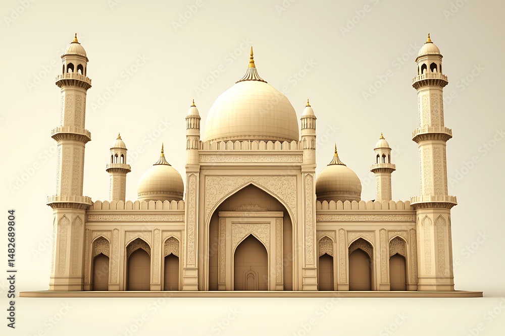 Obraz premium Detailed 3D Model of a Beige Mosque