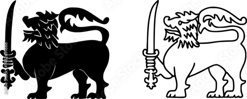 Sri Lankan Lion Symbol, Black and White Vector icon