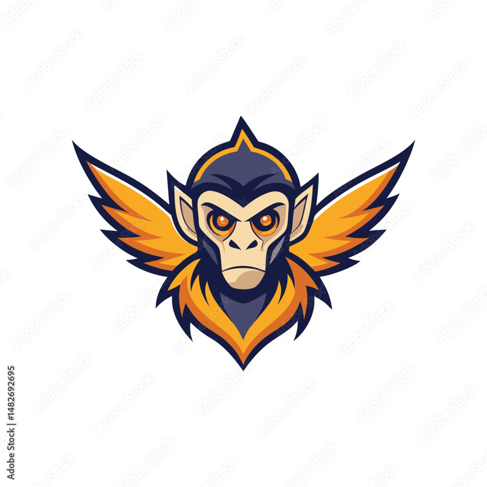 Flat and Minimal monkey fly logo vector illustration isolated on white background Flat and Minimal monkey fly logo vector illustration isolated on white background