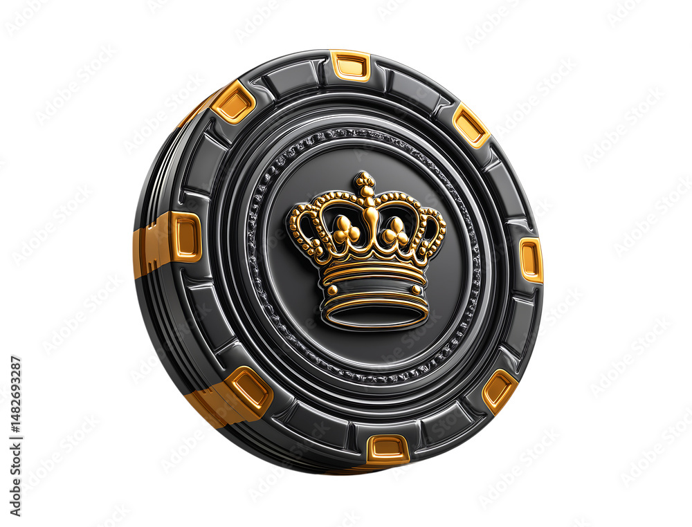 Obraz premium 3D icon of a black chip with a crown, on a transparent background