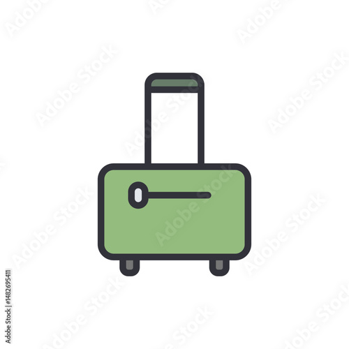 Olive Green Travel Suitcase On Wheels Illustration With Handle