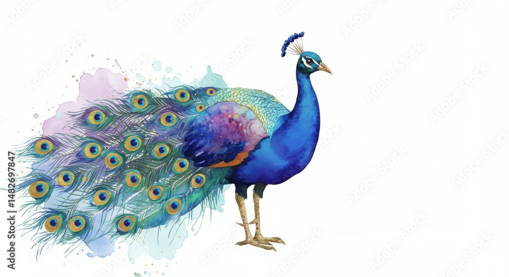 Fototapeta premium Watercolor peacock illustration
