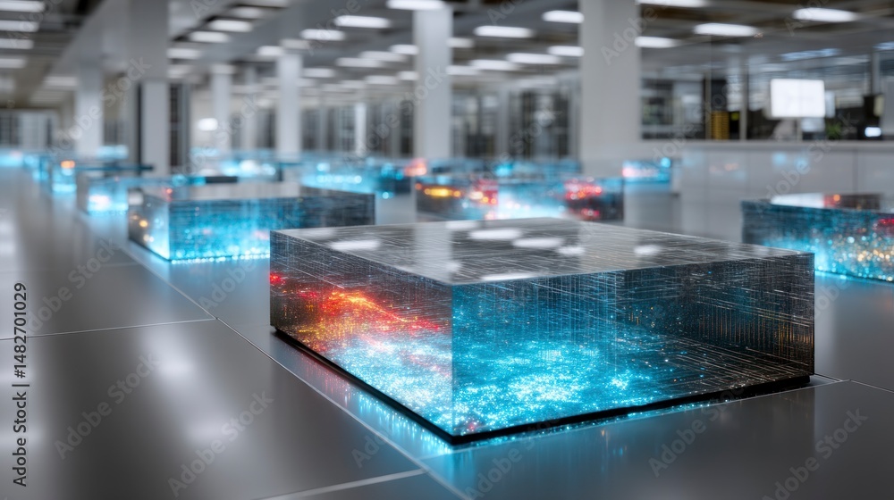 Fototapeta premium Futuristic Data Center with Realistic CPU Cubes in a High-Tech Environment