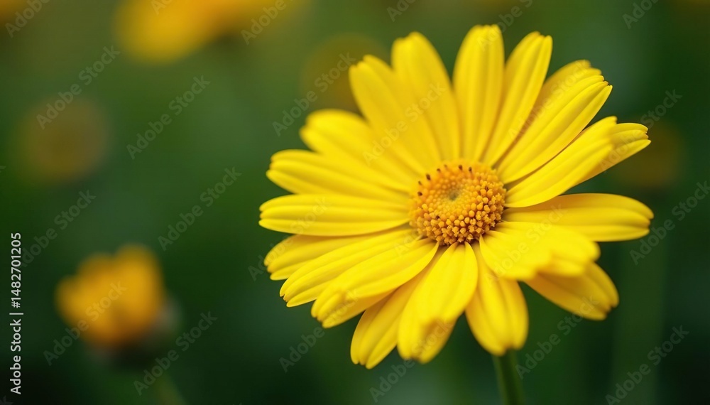 Close-up vibrant yellow daisy head, delicate petals , wildflower, fresh Close-up vibrant yellow daisy head, delicate petals , wildflower, fresh