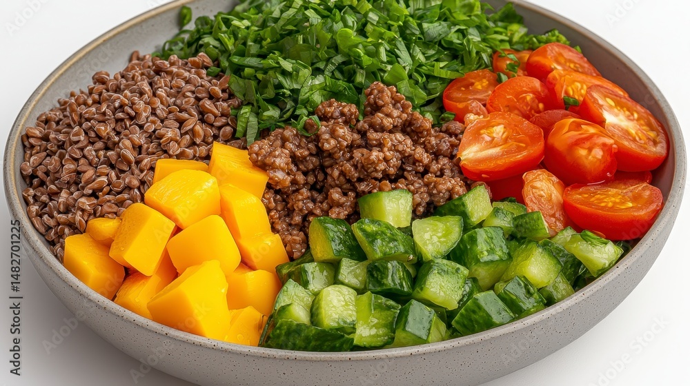 Colorful Quinoa Bowl with Mango, Cucumber, and Tomatoes Colorful Quinoa Bowl with Mango, Cucumber, and Tomatoes