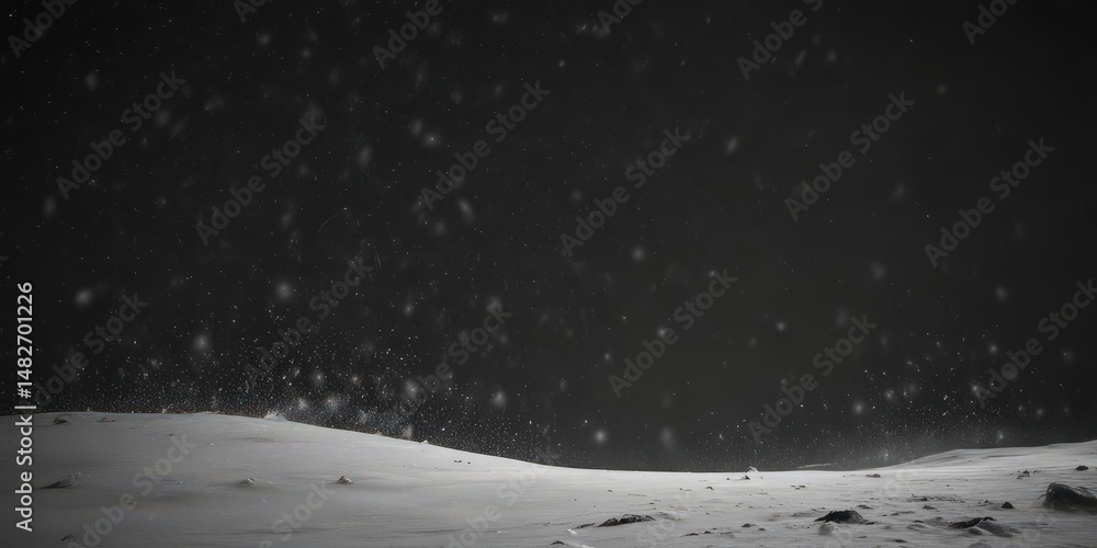 Naklejka premium Intense snow flurry, isolated on a stark black background , cold weather, image, storm
