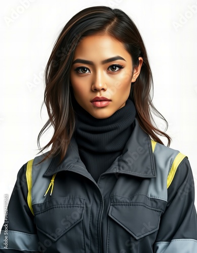 Woman wearing a road worker's uniform