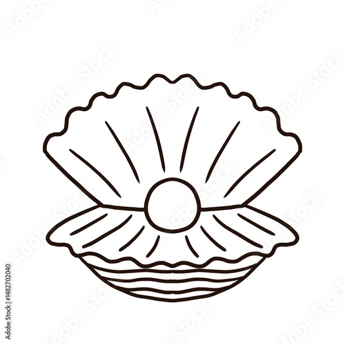 monochromatic icon pearl inside of seashell