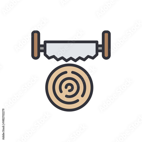 Illustration Of Saw Cutting A Log With A Transparent Background