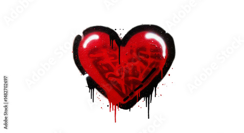 Heart Spray Painting with Dripping Paint on a White Wall