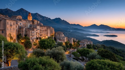 Wallpaper Mural Hillside village bathed in dawns hazy light Torontodigital.ca