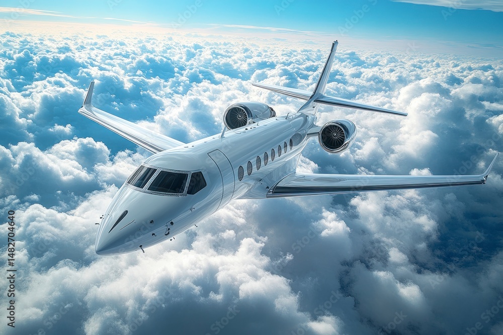 Fototapeta premium A white airplane soaring through clouds