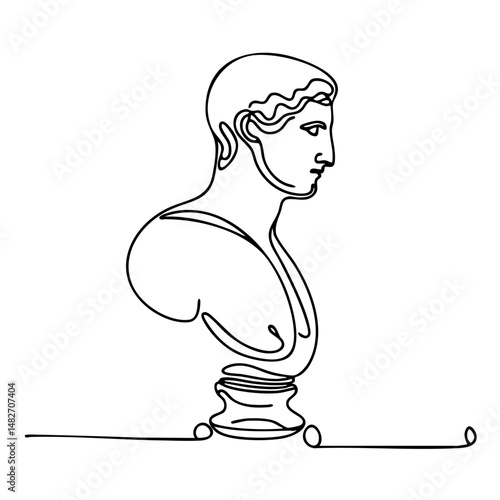 Minimalist line drawing of a classical bust sculpture  
