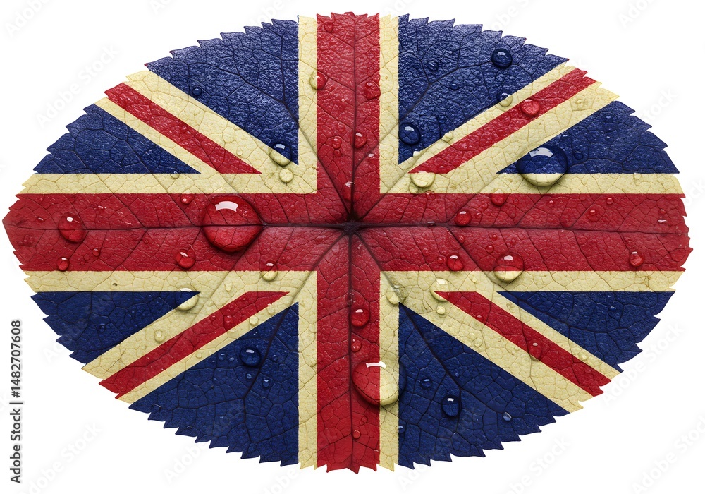 Fototapeta premium United Kingdom Flag on a Leaf A Unique Artistic Representation of British Identity