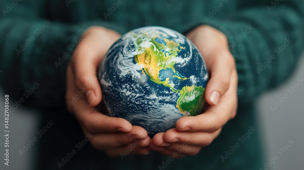 A person gently holds a small globe of Earth in their hands, symbolizing care for the planet and environmental responsibility. A person gently holds a small globe of Earth in their hands, symbolizing care for the planet and environmental responsibility.