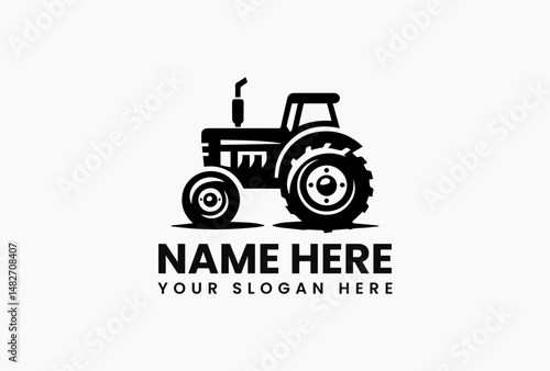 Simple black outline of historical agricultural tractor with distinctive wheels on white background. Farming equipment concept