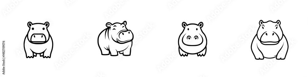 Fototapeta premium Vector illustration icons of hippos in various playful poses for creative design purposes