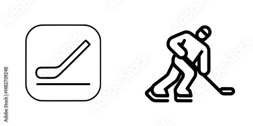 Hockey stick and player vector illustration icons designed for sports-related themes and activities in graphic design projects