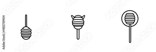 Elegant vector illustration of honey dipper icons designed for clarity and simplicity in black and white