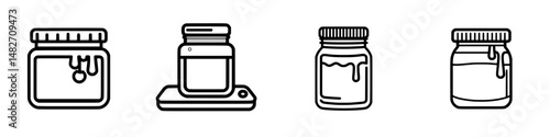 Vector illustration icon showing various jars with different contents and designs in a clean, minimalist style
