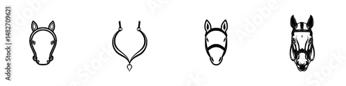 Vector illustration icons of horse headgear and equine accessories for equestrian activities and sports