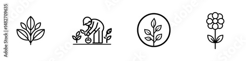 Vector illustration of gardening activities featuring planting, nurturing plants, and floral growth representations