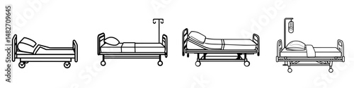 Hospital beds in various positions for patient comfort and medical care in a healthcare setting