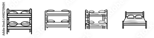 Bunk bed and bed vector illustrations showcase different styles for various spaces and needs in a minimalistic design