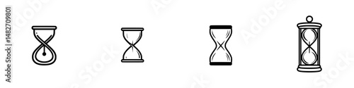 Various hourglass designs illustrating the concept of time and its passage in a minimalist vector style