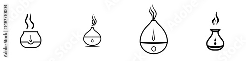 Vector illustration icons of different styles of humidifiers for home and office use