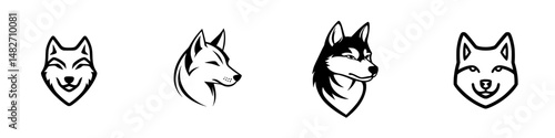 Vector illustration icons of different styles of wolf heads designed for logos and graphic design
