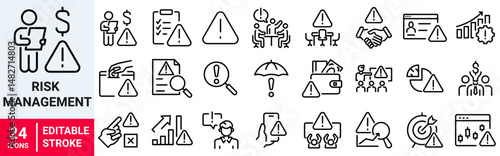 Risk Management web line icon. Risk analysis, risk investment, minimizing losses, plan, low cost, collection. Vector illustration.