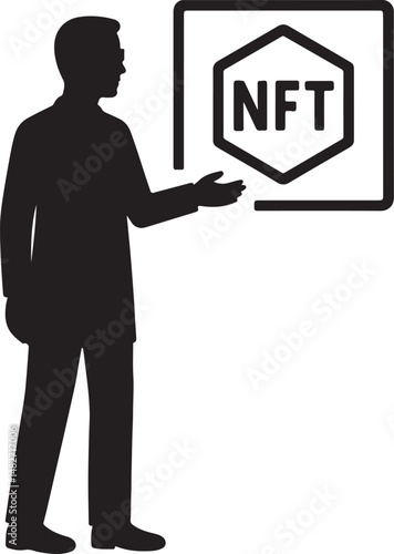 Silhouette vector of NFT digital asset, representing blockchain, crypto art, unique token, digital ownership, and decentralized technology.