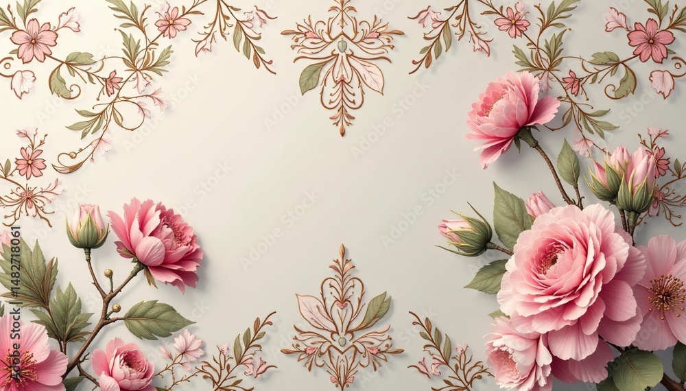 Fototapeta Elegant floral damask design, subtle color palette for sophisticated interior d?cor , interior, stylish