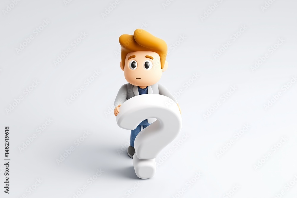 Fototapeta premium Businessman Holding Large 3D Question Mark
