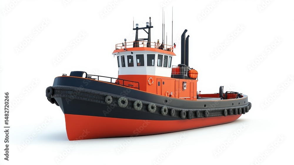 Obraz premium A tugboat clipart, port assistance element, 3D illustration, navy and red, isolated on white background