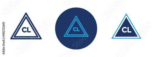 Set of 5 pixel perfect colored Chlorine bleach icon with 1 unexpanded, 1 silhouette,  Bottle with a hazardous symbol and liquid splash, indicating household or industrial bleach.